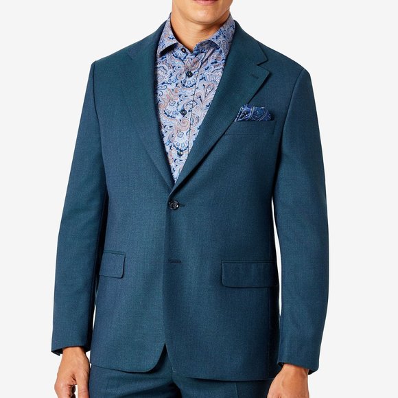 Tallia Men's Men's Slim-Fit Chambray Suit Separate Jacket Blue Size 44 T/L39.5